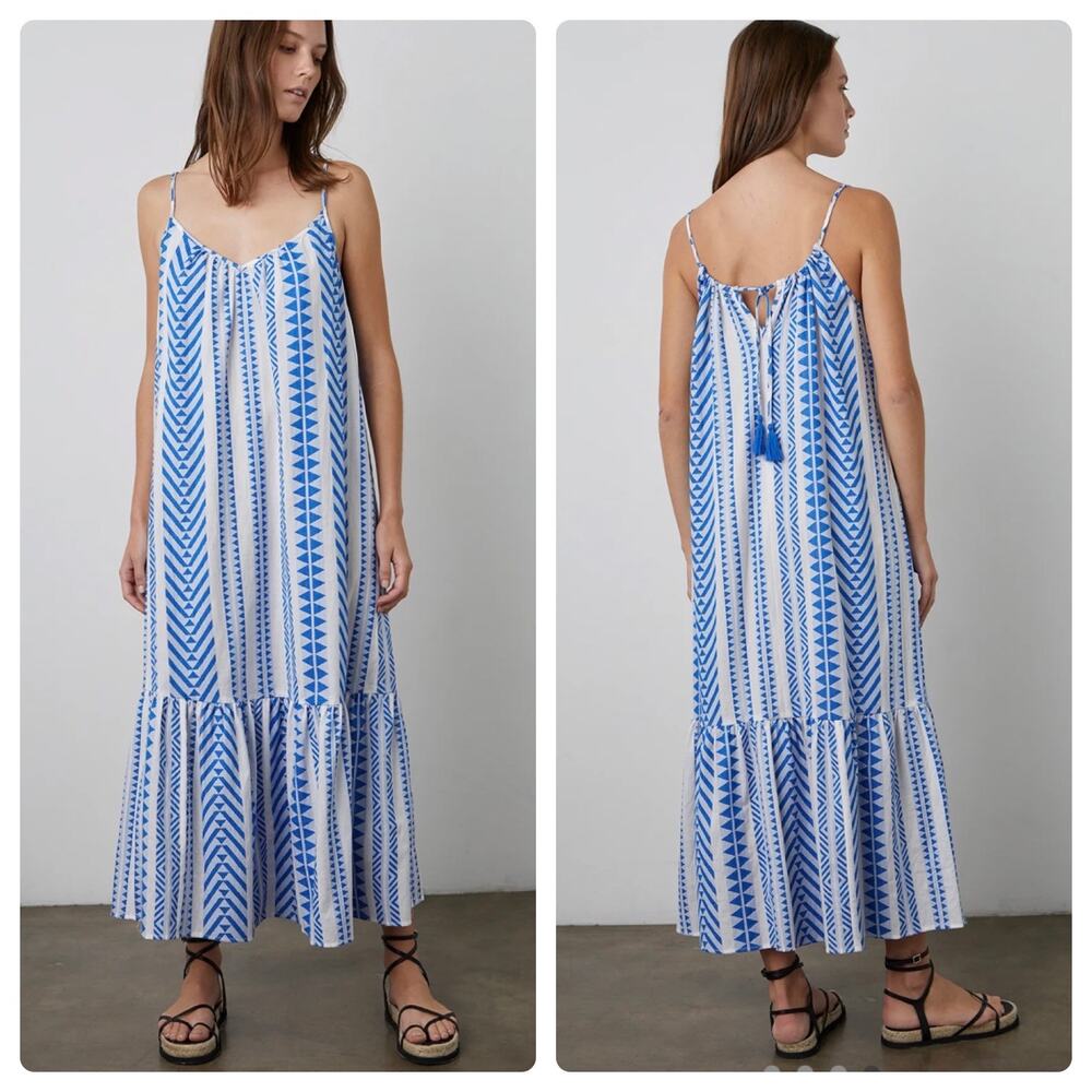Velvet by Graham & Spencer Dinae Jacquard Maxi Dres in White & Colbot Blue